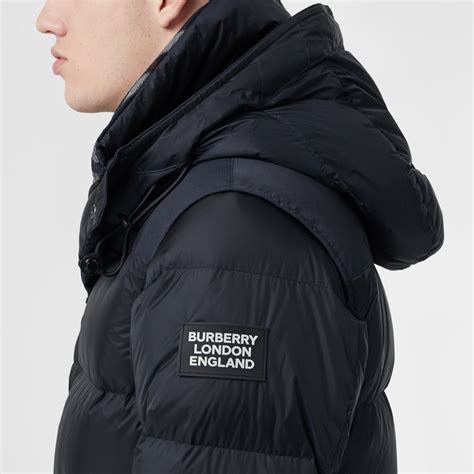 detachable sleeve hooded puffer jacket.